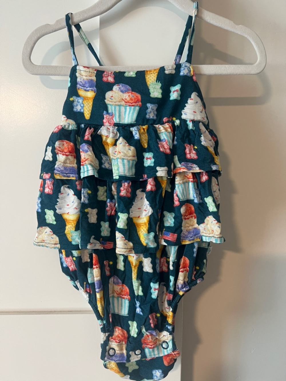 Posh Peanut Navy Ice Cream & Gummy Bear Ruffle Romper